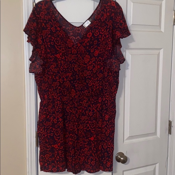 Terra & Sky Pants - Red and Navy Floral Print Romper